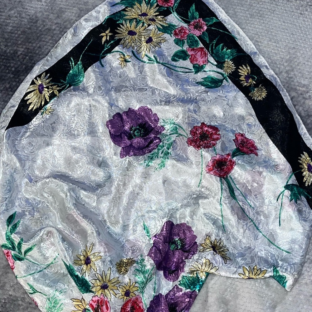 Floral Silk Scarf with Purple and Red Flowers